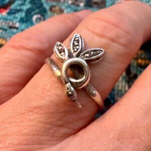 Antique Sterling silver vintage European marcasite ring - bird shaped RARE